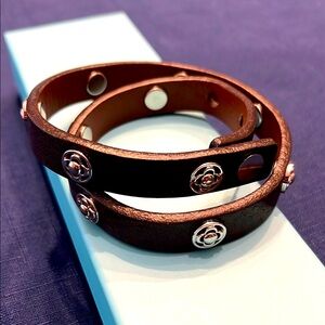 Stella and Dot Brown Leather Wrap Bracelet with Silver Accents